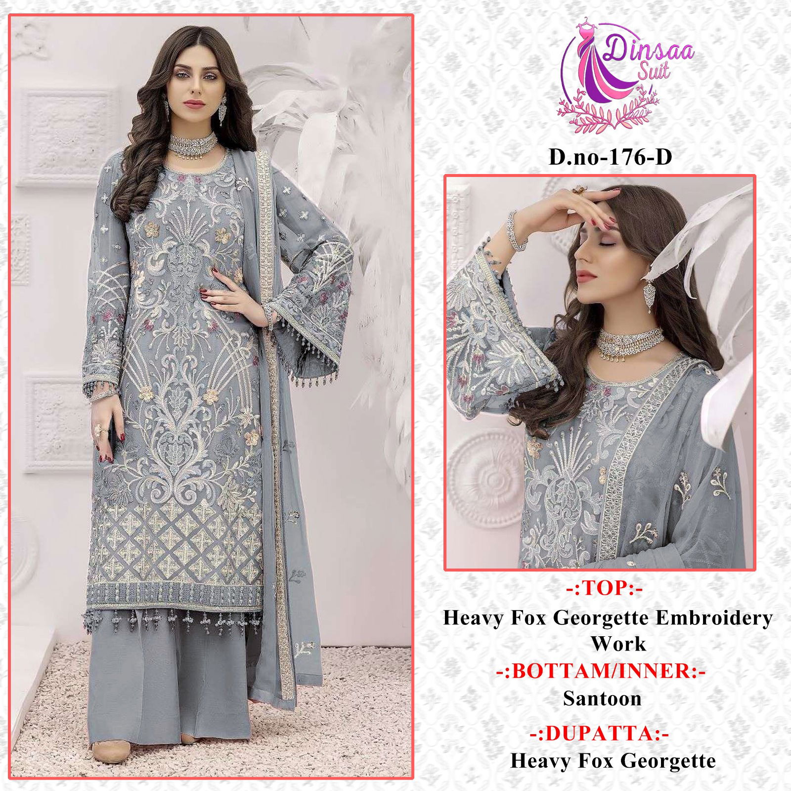 Dinsaa 176 Fancy Georgette Wholesale Pakistani Suit Catalog